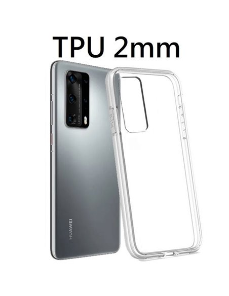 CUSTODIA per HUAWEI P40 PRO PLUS, P40 PRO PLUS (5G) - IN GEL TPU SILICONE 2mm TRASPARENTE CON CORNICE BIANCO OPACO