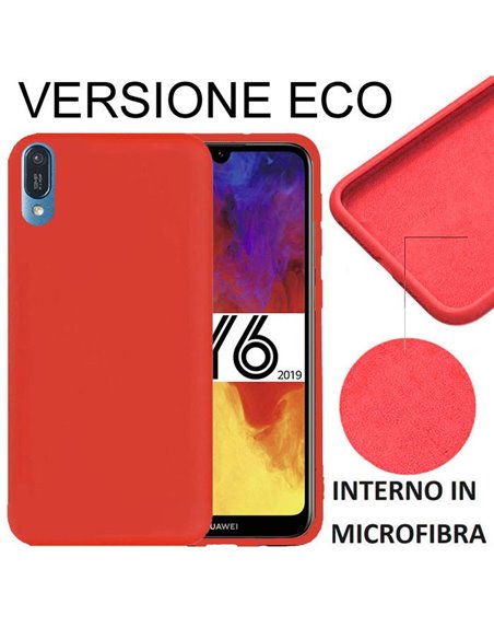 CUSTODIA per HUAWEI Y6 2019, HONOR PLAY 8A - IN SILICONE EFFETTO SOFT TOUCH ED INTERNO IN MICROFIBRA ROSSO VERSIONE ECONOMICA