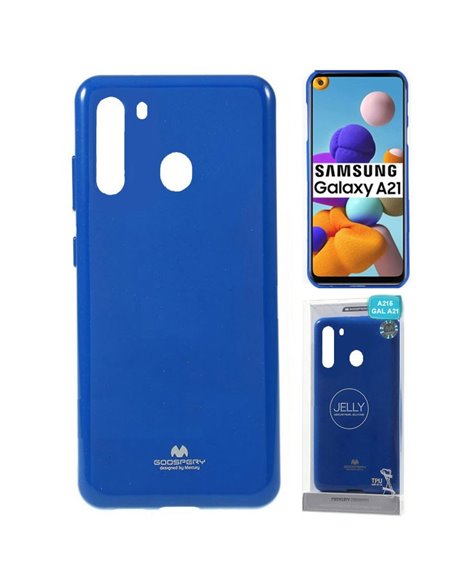 CUSTODIA per SAMSUNG GALAXY A21 (SM-A215) IN GEL TPU SILICONE COLORE BLU LUCIDO ALTA QUALITA' MERCURY BLISTER