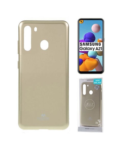 CUSTODIA per SAMSUNG GALAXY A21 (SM-A215) IN GEL TPU SILICONE COLORE ORO LUCIDO ALTA QUALITA' MERCURY BLISTER