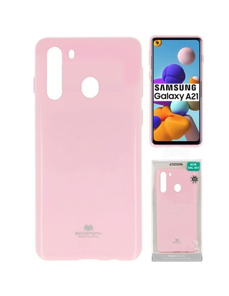 CUSTODIA per SAMSUNG GALAXY A21 (SM-A215) IN GEL TPU SILICONE COLORE ROSA LUCIDO ALTA QUALITA' MERCURY BLISTER