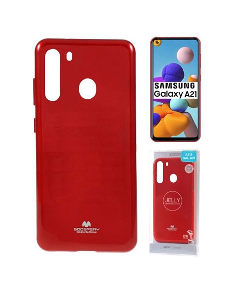 CUSTODIA per SAMSUNG GALAXY A21 (SM-A215) IN GEL TPU SILICONE COLORE ROSSO LUCIDO ALTA QUALITA' MERCURY BLISTER