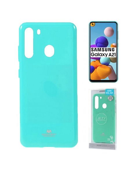 CUSTODIA per SAMSUNG GALAXY A21 (SM-A215) IN GEL TPU SILICONE COLORE VERDE ACQUA LUCIDO ALTA QUALITA' MERCURY BLISTER