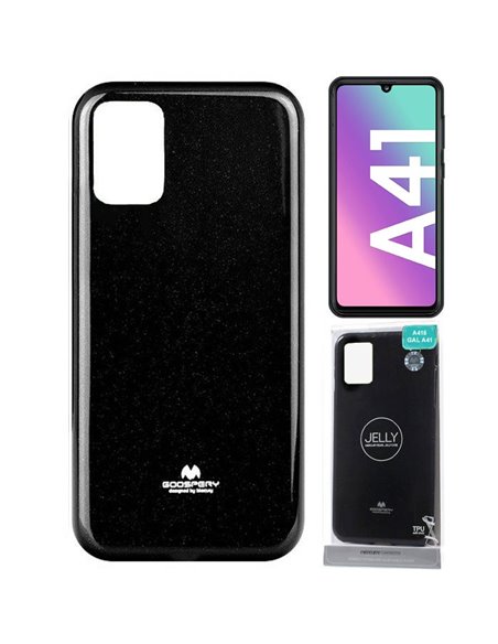 CUSTODIA per SAMSUNG GALAXY A41 (SM-A415) - IN TPU SILICONE COLORE NERO LUCIDO CON GLITTER ALTA QUALITA' MERCURY BLISTER