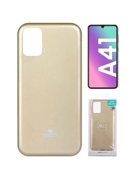 CUSTODIA per SAMSUNG GALAXY A41 (SM-A415) - IN TPU SILICONE COLORE ORO LUCIDO CON GLITTER ALTA QUALITA' MERCURY BLISTER