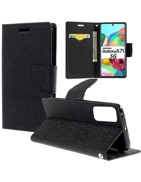 CUSTODIA per SAMSUNG GALAXY A71 5G (SM-A716F) - FLIP ORIZZONTALE CON STAND, INTERNO IN TPU SILICONE E PORTA CARTE COLORE NERO