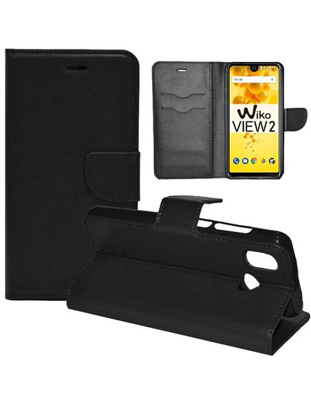 CUSTODIA per WIKO VIEW 2 - FLIP ORIZZONTALE SIMILPELLE CON INTERNO IN TPU SILICONE, STAND E TASCHE PORTA CARTE COLORE NERO