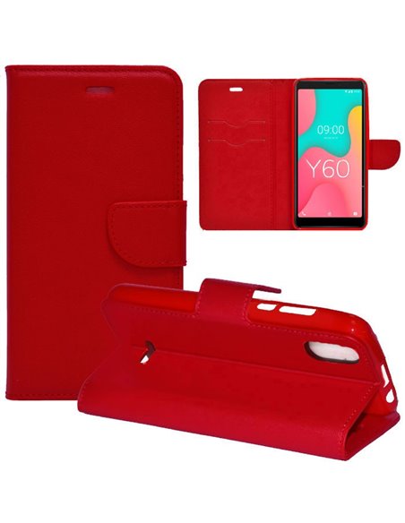 CUSTODIA per WIKO Y60 (5.45') - FLIP ORIZZONTALE SIMILPELLE CON INTERNO IN TPU SILICONE, STAND E TASCHE PORTA CARTE COLORE ROSSO