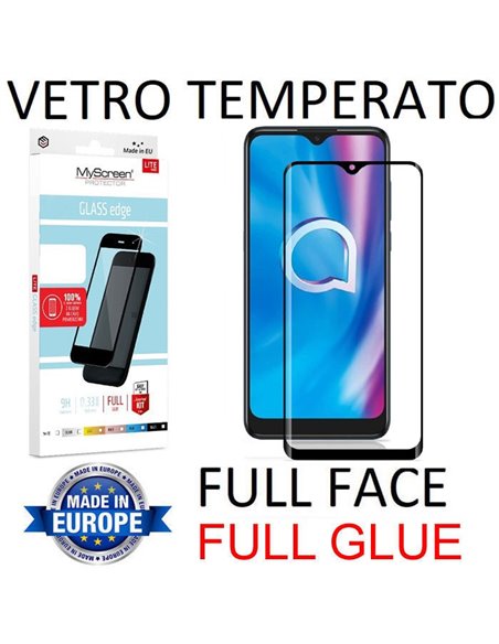 PELLICOLA per ALCATEL 1S 2020, 1V 2020, 1SE 2020, 1SE LITE EDITION IN VETRO TEMPERATO FULL FACE 9H - FULL GLUE 0,33mm CORNICE NE