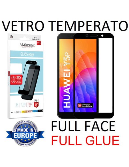 PELLICOLA per HUAWEI Y5p, Y5 2020, HONOR 9S - VETRO TEMPERATO FULL FACE 9H - FULL GLUE 0,33mm CORNICE NERA MYSCREEN LITE