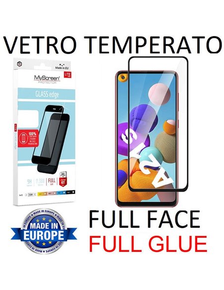 PELLICOLA per SAMSUNG GALAXY A21s (SM-A217) - VETRO TEMPERATO FULL FACE 9H - FULL GLUE 0,33mm CON CORNICE NERA MYSCREEN LITE