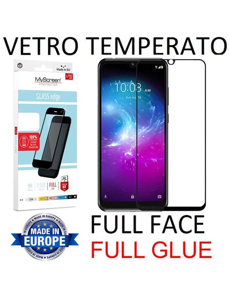 PELLICOLA per ZTE BLADE A5 2020 - IN VETRO TEMPERATO FULL FACE 9H - FULL GLUE 0,33mm CON CORNICE NERA MYSCREEN LITE BLISTER