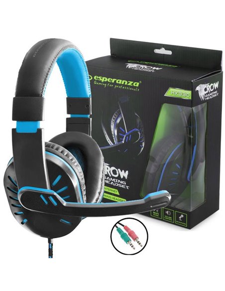 CUFFIA STEREO GAMING EGH330B ESPERANZA CON MICROFONO REGOLABILE, 2x MINI JACK 3,5mm E CONTROLLO VOLUME NERO E BLU