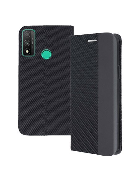 CUSTODIA per HUAWEI P SMART 2020 - FLIP ORIZZONTALE IN TESSUTO INSERTO IN SIMILPELLE E CHIUSURA MAGNETICA NERO