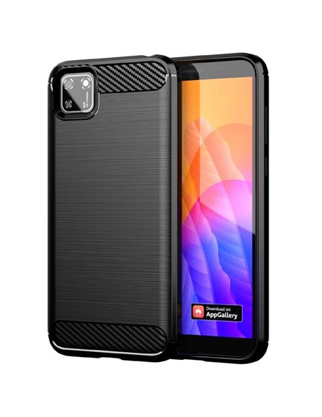 CUSTODIA per HUAWEI Y5p, Y5 2020, HONOR 9S - IN GEL TPU SILICONE EFFETTO METALLICO CON INSERTI IN FANTASIA CARBONIO NERO