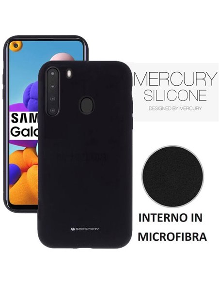 CUSTODIA per SAMSUNG GALAXY A21 (SM-A215) - IN SILICONE CON INTERNO IN MICROFIBRA COLORE NERO ALTA QUALITA' MERCURY BLISTER