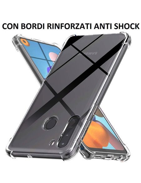 CUSTODIA per SAMSUNG GALAXY A21 (SM-A215) IN GEL TPU SILICONE TRASPARENTE SLIM 0,5mm CON BORDI RINFORZATI ANTI SHOCK