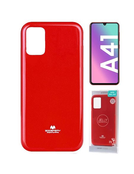 CUSTODIA per SAMSUNG GALAXY A41 (SM-A415) - IN TPU SILICONE COLORE ROSSO LUCIDO CON GLITTER ALTA QUALITA' MERCURY BLISTER