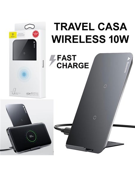 TRAVEL CASA WIRELESS 10W FAST CHARGING BASEUS WXHSD-01 CON STAND CERTIFICATO QI PER DISPOSITIVI CON TECNOLOGIA QI NERO