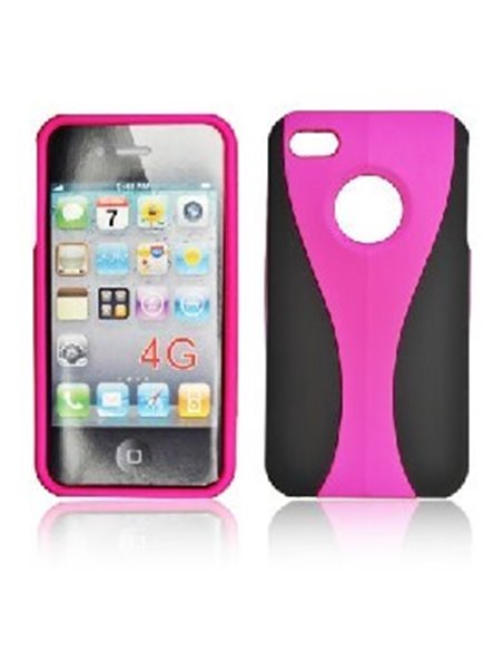 CUSTODIA per APPLE IPHONE 4, IPHONE 4S - RIGIDA FRONTE + RETRO COMBO COLORE NERO E ROSA