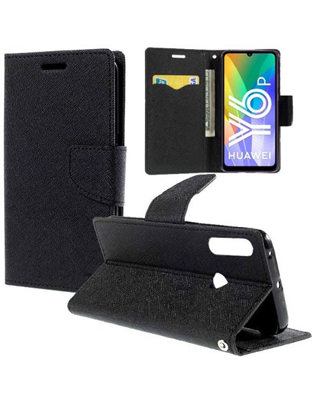 CUSTODIA per HUAWEI Y6p, Y6 2020, HONOR 9A - FLIP ORIZZONTALE CON INTERNO IN TPU, STAND E CHIUSURA MAGNETICA COLORE NERO