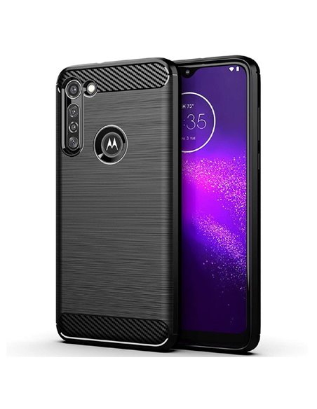 CUSTODIA per MOTOROLA MOTO G8 - IN GEL TPU SILICONE EFFETTO METALLICO CON INSERTI IN FANTASIA CARBONIO COLORE NERO