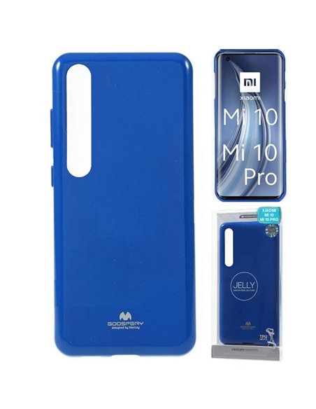 CUSTODIA per XIAOMI MI 10 (5G), MI 10 PRO (5G) IN GEL TPU SILICONE COLORE BLU LUCIDO ALTA QUALITA' MERCURY BLISTER