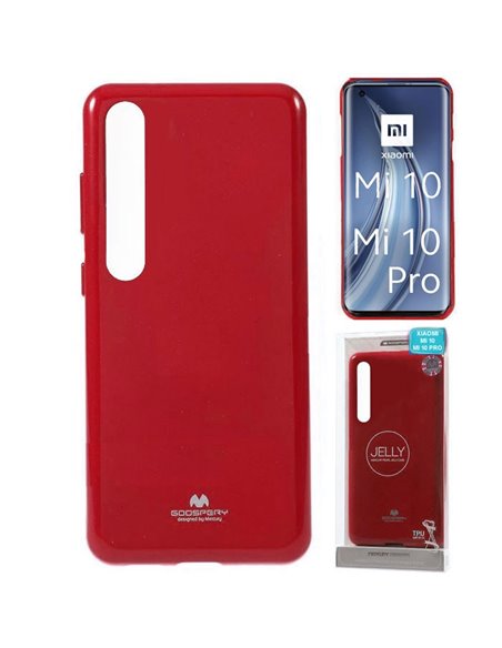 CUSTODIA per XIAOMI MI 10 (5G), MI 10 PRO (5G) IN GEL TPU SILICONE COLORE ROSSO LUCIDO ALTA QUALITA' MERCURY BLISTER