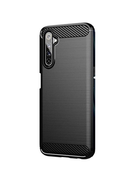 CUSTODIA per REALME 6, REALME 6S, REALME NARZO - IN GEL TPU SILICONE EFFETTO METALLICO CON INSERTI IN FANTASIA CARBONIO NERO