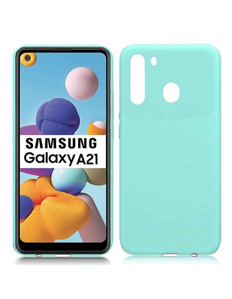 CUSTODIA per SAMSUNG GALAXY A21 (SM-A215) - IN GEL TPU SILICONE SLIM COLORE VERDE ACQUA SATINATO