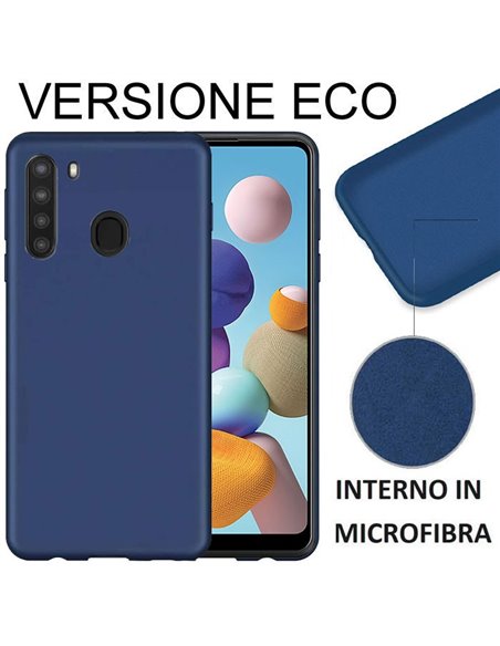 CUSTODIA per SAMSUNG GALAXY A21 (SM-A215) - IN SILICONE EFFETTO SOFT TOUCH ED INTERNO IN MICROFIBRA BLU VERSIONE ECONOMICA