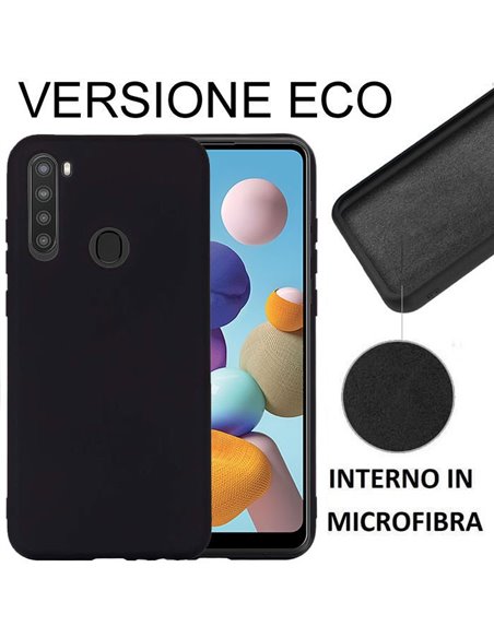 CUSTODIA per SAMSUNG GALAXY A21 (SM-A215) - IN SILICONE EFFETTO SOFT TOUCH ED INTERNO IN MICROFIBRA NERO VERSIONE ECONOMICA