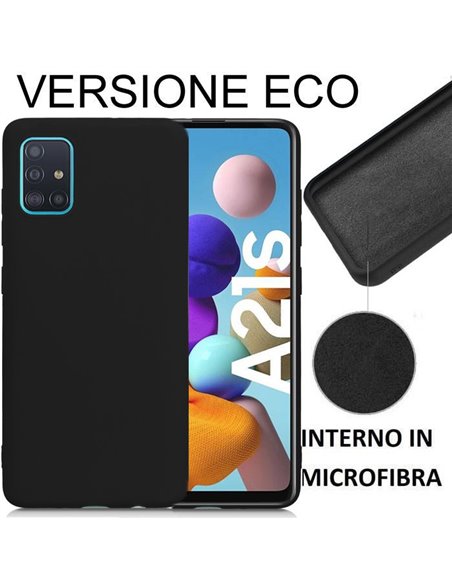 CUSTODIA per SAMSUNG GALAXY A21s (SM-A217) - IN SILICONE EFFETTO SOFT TOUCH ED INTERNO IN MICROFIBRA NERO VERSIONE ECONOMICA