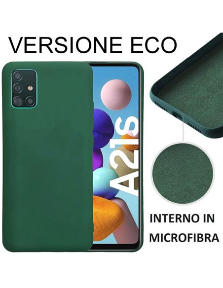 CUSTODIA per SAMSUNG GALAXY A21s (SM-A217) - IN SILICONE EFFETTO SOFT TOUCH ED INTERNO IN MICROFIBRA VERDE VERSIONE ECONOMICA