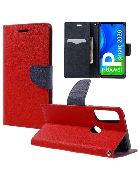 CUSTODIA per HUAWEI P SMART 2020 - FLIP ORIZZONTALE CON INTERNO IN TPU, STAND E CHIUSURA MAGNETICA COLORE ROSSO