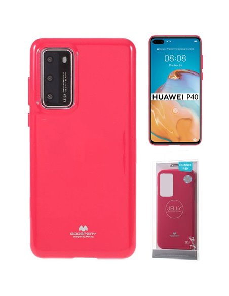 CUSTODIA per HUAWEI P40 - IN TPU SILICONE COLORE FUCSIA LUCIDO CON GLITTER ALTA QUALITA' MERCURY BLISTER