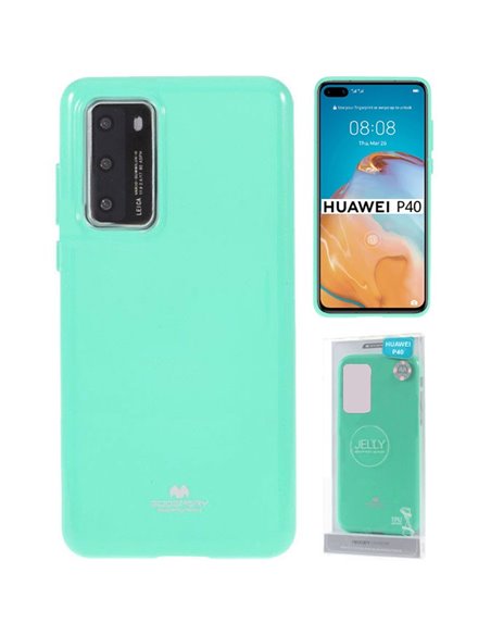 CUSTODIA per HUAWEI P40 - IN TPU SILICONE COLORE VERDE ACQUA LUCIDO CON GLITTER ALTA QUALITA' MERCURY BLISTER