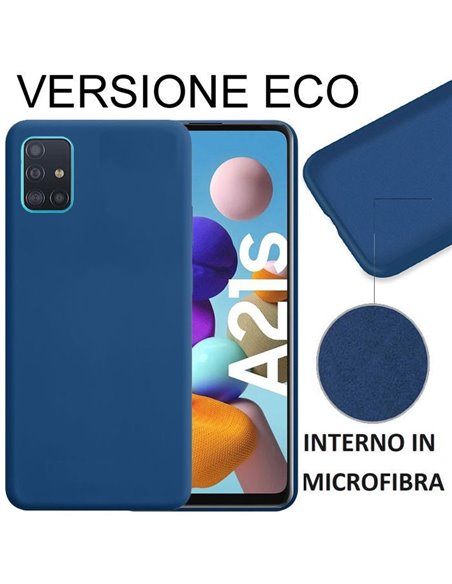 CUSTODIA per SAMSUNG GALAXY A21s (SM-A217) - IN SILICONE EFFETTO SOFT TOUCH ED INTERNO IN MICROFIBRA BLU VERSIONE ECONOMICA