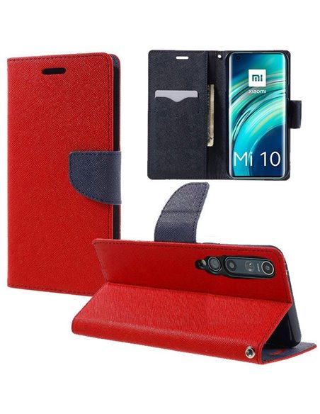 CUSTODIA per XIAOMI MI 10 (5G), MI 10 PRO (5G) - FLIP ORIZZONTALE CON INTERNO IN TPU E CHIUSURA MAGNETICA COLORE ROSSO