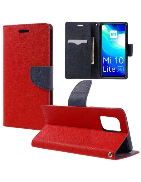 CUSTODIA per XIAOMI MI 10 LITE (5G) - FLIP ORIZZONTALE CON INTERNO IN TPU, PORTA CARTE E CHIUSURA MAGNETICA COLORE ROSSO