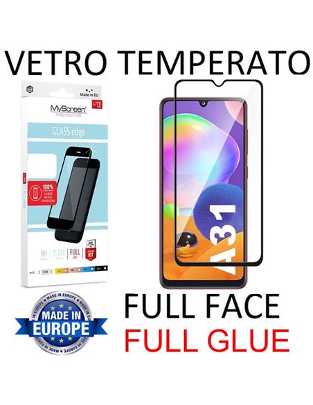 PELLICOLA per SAMSUNG GALAXY A31 (SM-A315) - VETRO TEMPERATO FULL FACE 9H - FULL GLUE 0,33mm CON CORNICE NERA MYSCREEN LITE