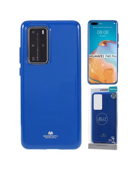 CUSTODIA per HUAWEI P40 PRO IN GEL TPU SILICONE COLORE BLU LUCIDO CON GLITTER ALTA QUALITA' MERCURY BLISTER