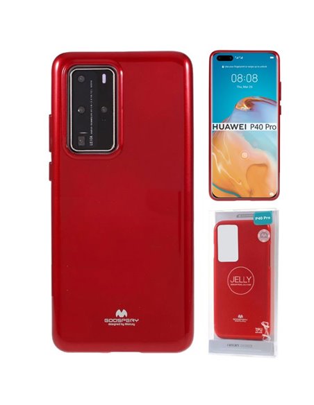 CUSTODIA per HUAWEI P40 PRO IN GEL TPU SILICONE COLORE ROSSO LUCIDO CON GLITTER ALTA QUALITA' MERCURY BLISTER