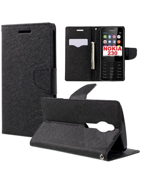 CUSTODIA FLIP ORIZZONTALE per NOKIA 230 RM-1172, 230 DUAL SIM CON INTERNO IN TPU, STAND E CHIUSURA MAGNETICA COLORE NERO