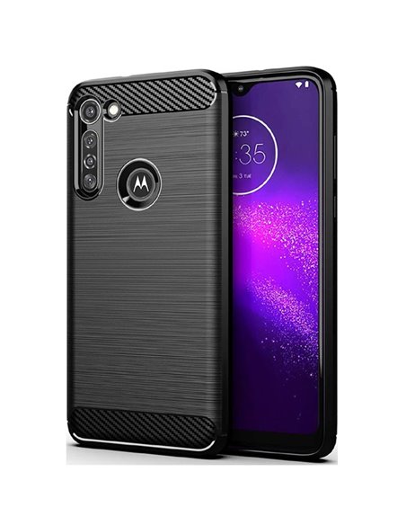 CUSTODIA per MOTOROLA MOTO G8 POWER IN TPU SILICONE EFFETTO METALLICO CON INSERTI IN FANTASIA CARBONIO COLORE NERO