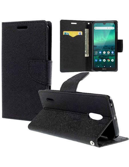 CUSTODIA per NOKIA 1.3 ( 5.71' ) - FLIP ORIZZONTALE CON INTERNO IN TPU SILICONE, PORTA CARTE E CHIUSURA MAGNETICA NERO