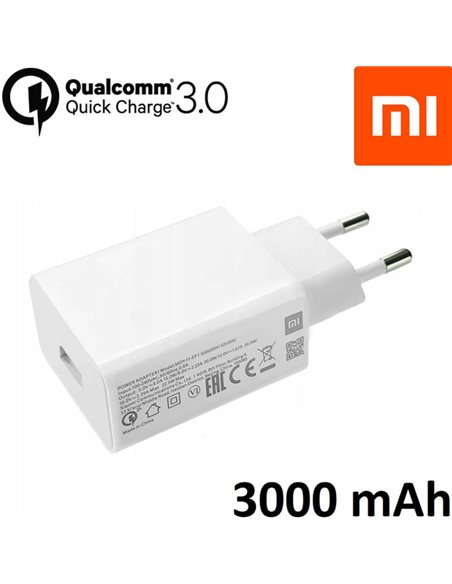 CARICATORE DA RETE 3000mAh ORIGINALE XIAOMI CON 1 PORTA USB QUALCOMM QUICK CHARGE 3.0 (RICARICA VELOCE) BIANCO MDY-11-EP BULK