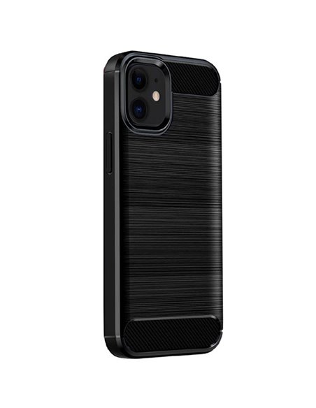 CUSTODIA per APPLE IPHONE 12 MINI (5.4') IN GEL TPU SILICONE EFFETTO METALLICO CON INSERTI IN FANTASIA CARBONIO COLORE NERO