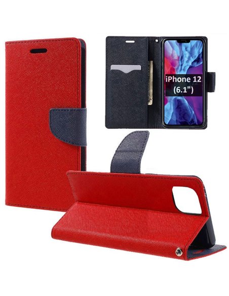 CUSTODIA per APPLE IPHONE 12, IPHONE 12 PRO (6.1') - FLIP ORIZZONTALE CON INTERNO IN TPU, STAND E TASCHE PORTA CARTE COLORE ROSS