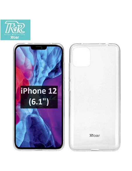 CUSTODIA per APPLE IPHONE 12, IPHONE 12 PRO (6.1') IN GEL TPU SILICONE TRASPARENTE ALTA QUALITA' ROAR COLORFUL BLISTER